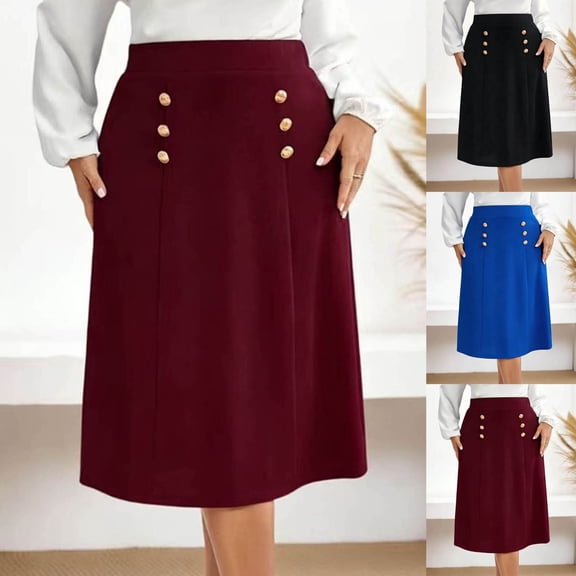High Waist Tiered Maxi Skirts Trendy Fashion Women Casual Summer Casual Button Solid Elastic Waist Skirt Wine Xl