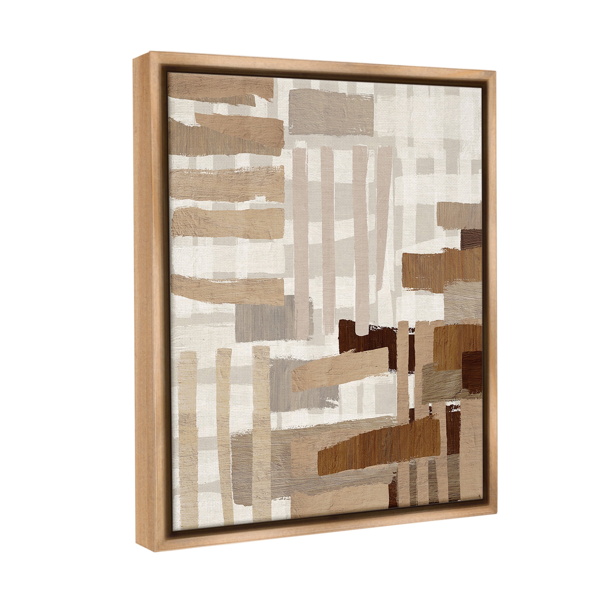 Stupell Industries Natural Hatched Hues Abstract Painting Brown Floater Framed Canvas Art Print Wall Art, 25 x 31
