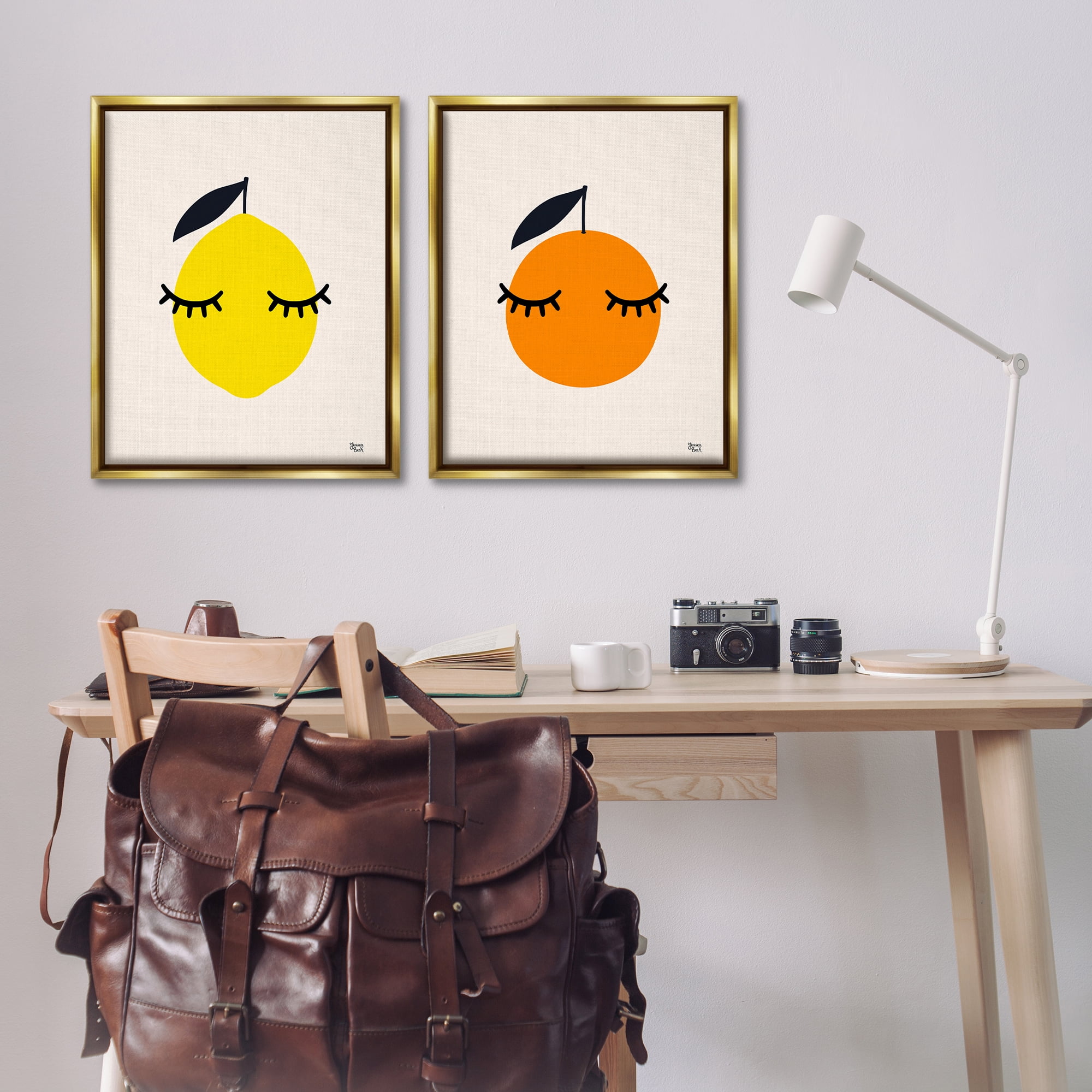 Stupell Industries Lemon & Orange with Eyelashes Food & Beverage Painting Gold Floater Framed Canvas Art Print Wall Art, 31 x 25, Set of 2