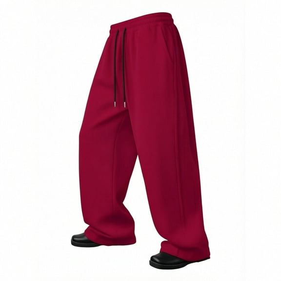 Jogging Bottoms Men Sweatpants Drawstring Stretch Elastic Waist Jogger Loose Fit Sports Pants Solid Color Baggy Trousers Workwear Full Pant for Gym Running Exercise Fitness