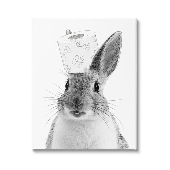 Stupell Industries Rabbit & Toilet Paper Bathroom Animals & Insects Painting Gallery Wrapped Canvas Print Wall Art