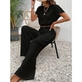 thumbnail image 4 of EASYBRA Womens Pants Suit Solid Color Casual Wear Organic Cotton Blend Two Piece Outfit Three Quarter Sleeve Long Pants S-XXL, 4 of 4