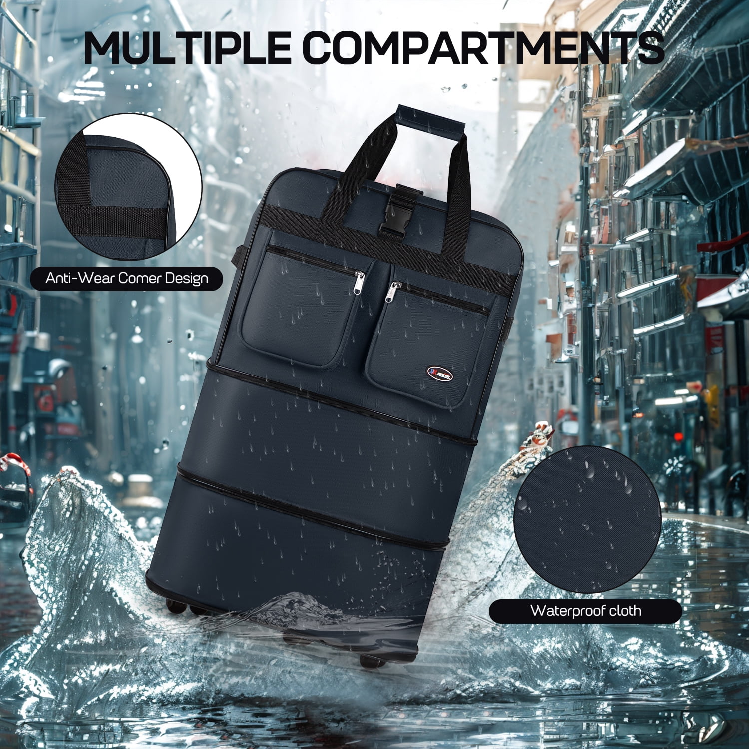 40" Expandable Foldable Luggage Bag Suitcase with 6 Swivel Wheels Collapsible Rolling Travel Bag for Home Storage Moving,Blue - EX