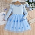 thumbnail image 2 of Atogsazn Kids Girls Ruffle Sleeve Dress Casual Ribbed Long Sleeve Tulle Dresses for Children Summer Princess Clothes 02-Blue 7-8 Years Fashion, 2 of 5