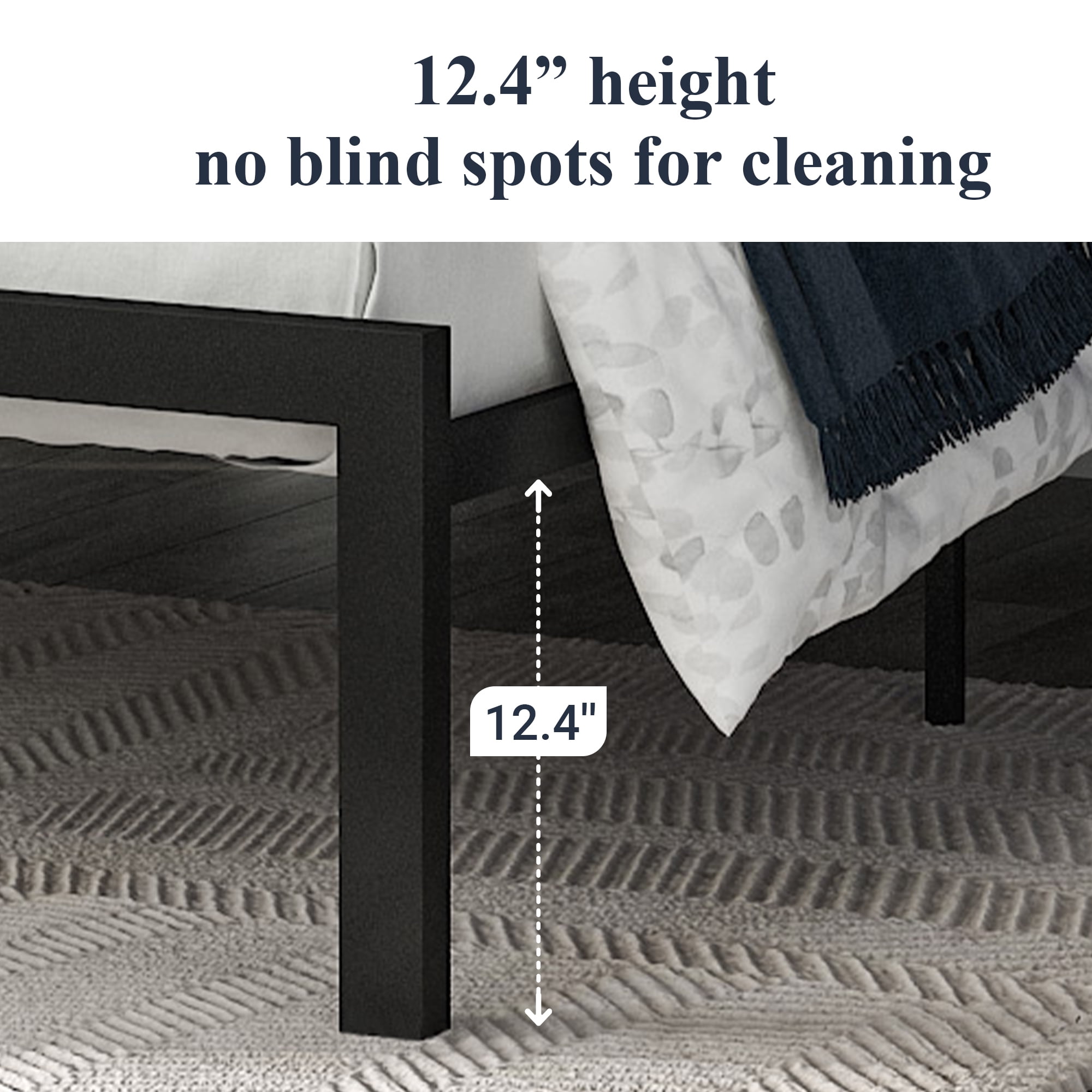 Allewie Twin Size Metal Platform Bed Frame with Linen Fabric Button Tufted Headboard, Under-Bed Storage, Grey