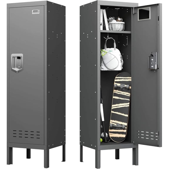 Lockable Steel Locker, 54" H x 15" W x 15" D, 2-Compartment Metal Storage Cabinet for Office, School, Gym, Home, or Garage