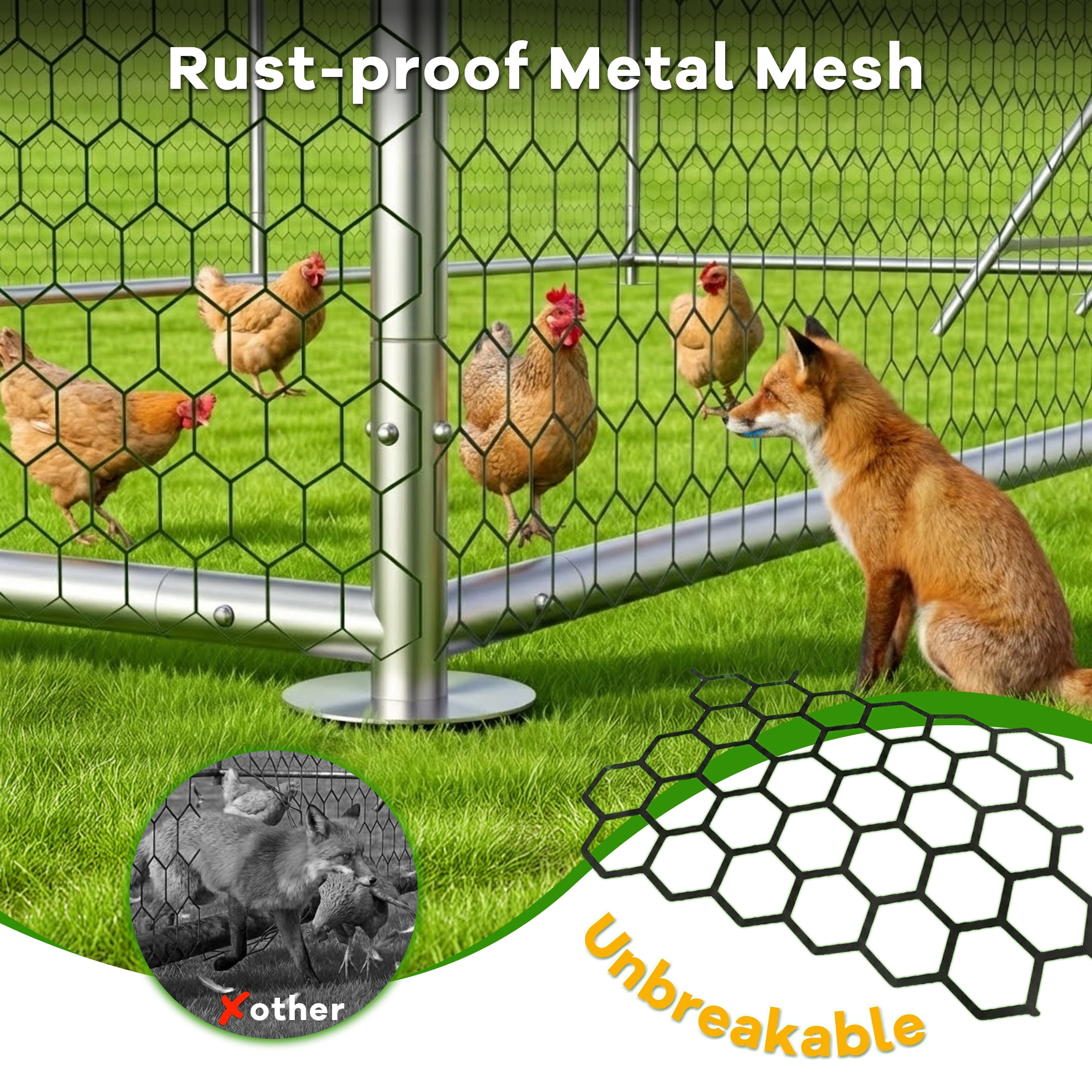 YOKWOK 13.2'Lx10'W Large Metal Chicken Coop for 8-12 Chickens, Walk-in Poultry Cage with Waterproof Cover & Chicken Perch, Heavy Duty Chicken Run for Outdoor Backyard Farm Use, Spire Roof