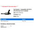 thumbnail image 2 of Fuel Injector - Compatible with 2014 - 2016 Kia Soul 2.0L 4-Cylinder 2015, 2 of 2