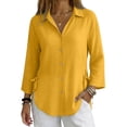 thumbnail image 6 of Only Moment Tops for Women Long Sleeve V Neck Bamboo Nodes Cotton Spring Fall Casual Button Up Crop Blouses Sexy Lapel Tops with Pocket Yellow,M, 6 of 6