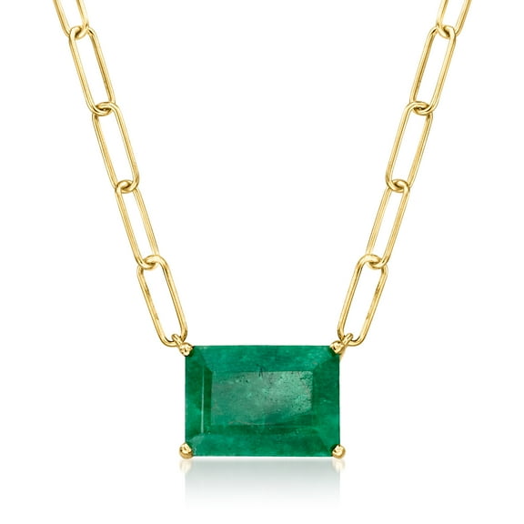 Ross-Simons 7.75 Carat Emerald Paper Clip Link Necklace in 18kt Gold Over Sterling, Women's, Adult