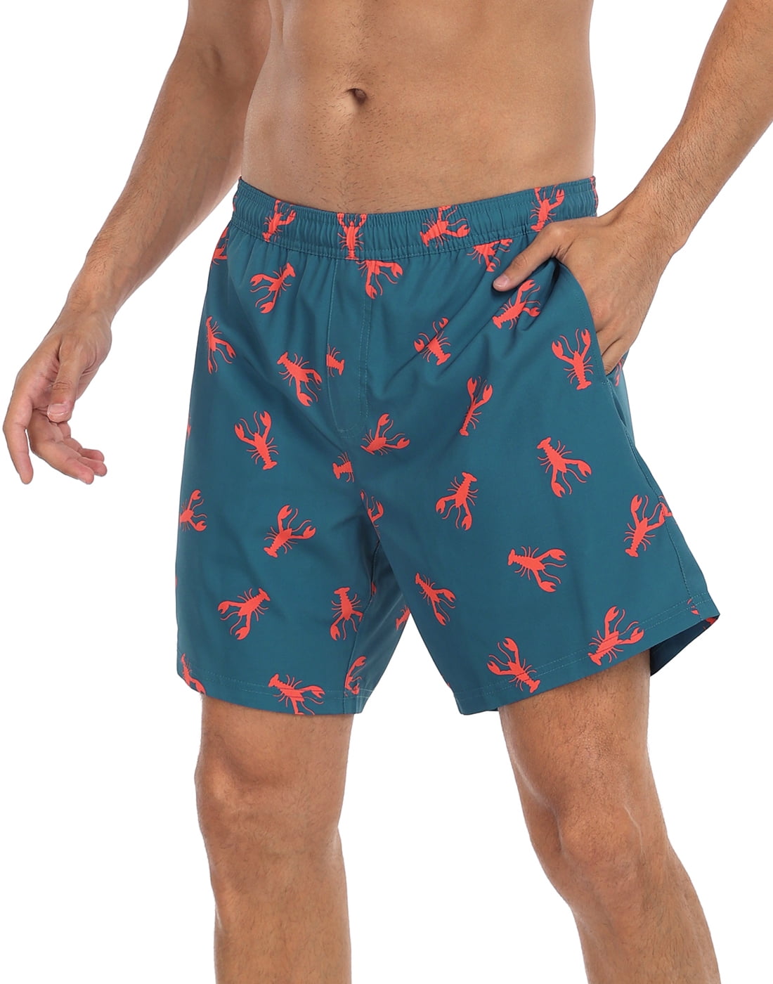 LRD Men's Swim Trunks with Compression Liner 7 Inch Inseam Lobsters / USA Stripe L