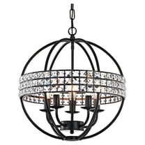 5-Light Globe Cage Chandelier Antique Black Ceiling Light with Crystal Belt for Foyer, Entryway, Dining Room, Living Room