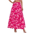 thumbnail image 2 of Uscallm Women Plus Size A-Line Maxi Skirt Boho Flowy Floral Beach Loose Long Skirt with Elastic Waist, Hot Pink 3XL, 2 of 5