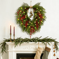 thumbnail image 3 of Yastouay 24" Christmas Wreath with Lights Bells, Artificial Heart Shape Norfolk Pine Wreath with Red Berries for Wall Porch Home Xmas Decor, 3 of 10
