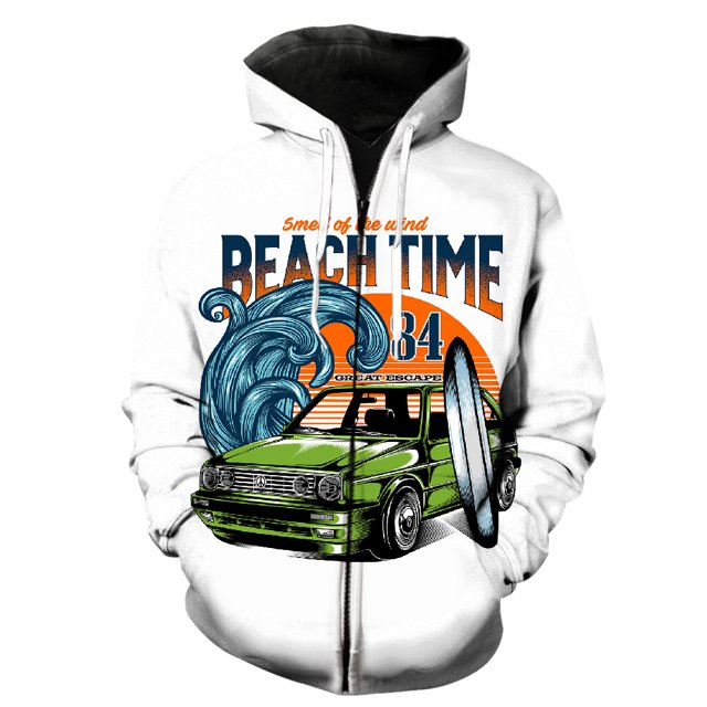 Sudadera con capucha y cremallera para hombre y adolescente, unisex, con estampado 3D de coches clásicos de dibujos animados, estilo Harajuku, hip hop, de manga larga, de gran tamaño, divertida