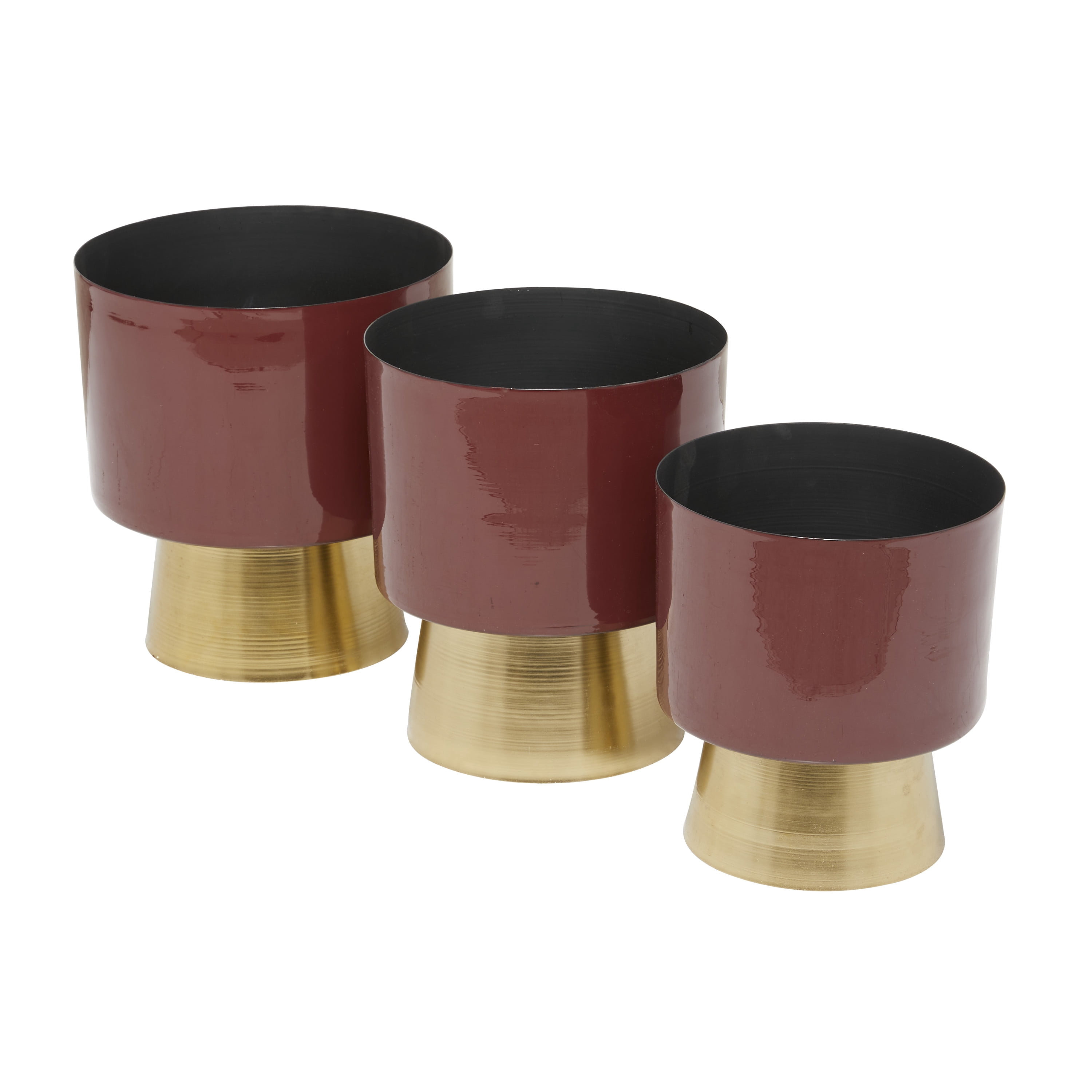 CosmoLiving by Cosmopolitan 11", 10", 9"H Red Metal Planter with Gold Base (3 Count)