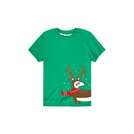 

Instant Message - Reindeer With Ornaments In Antlers Side Bottom Hit Sparkle - Toddler Short Sleeve Tee