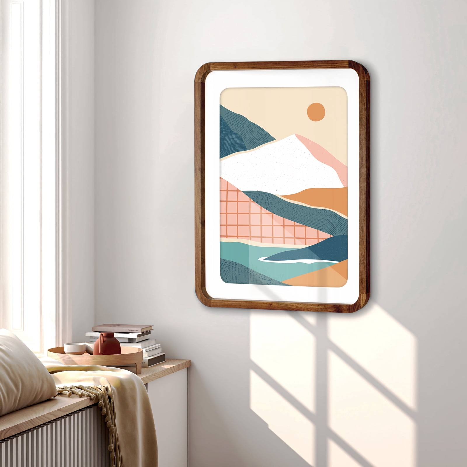 22x28 Matted to 18x24 Walnut Rounded Corner Poster Frame