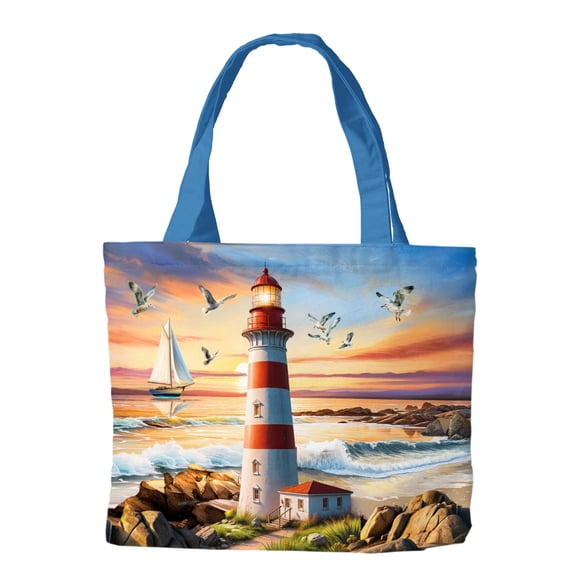 Briarwood Lane Summer Tote 15" x 14" x 7" Lighthouse At Sunset For Summer Tote
