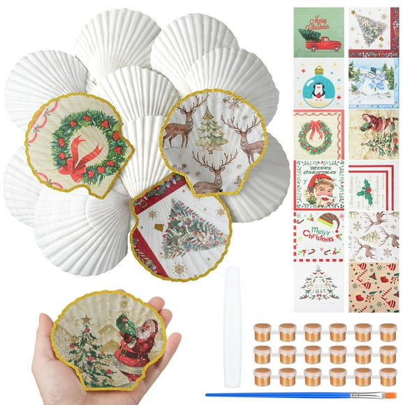 Set de manualidades Halloscume con 12 conchas navideñas con servilletas