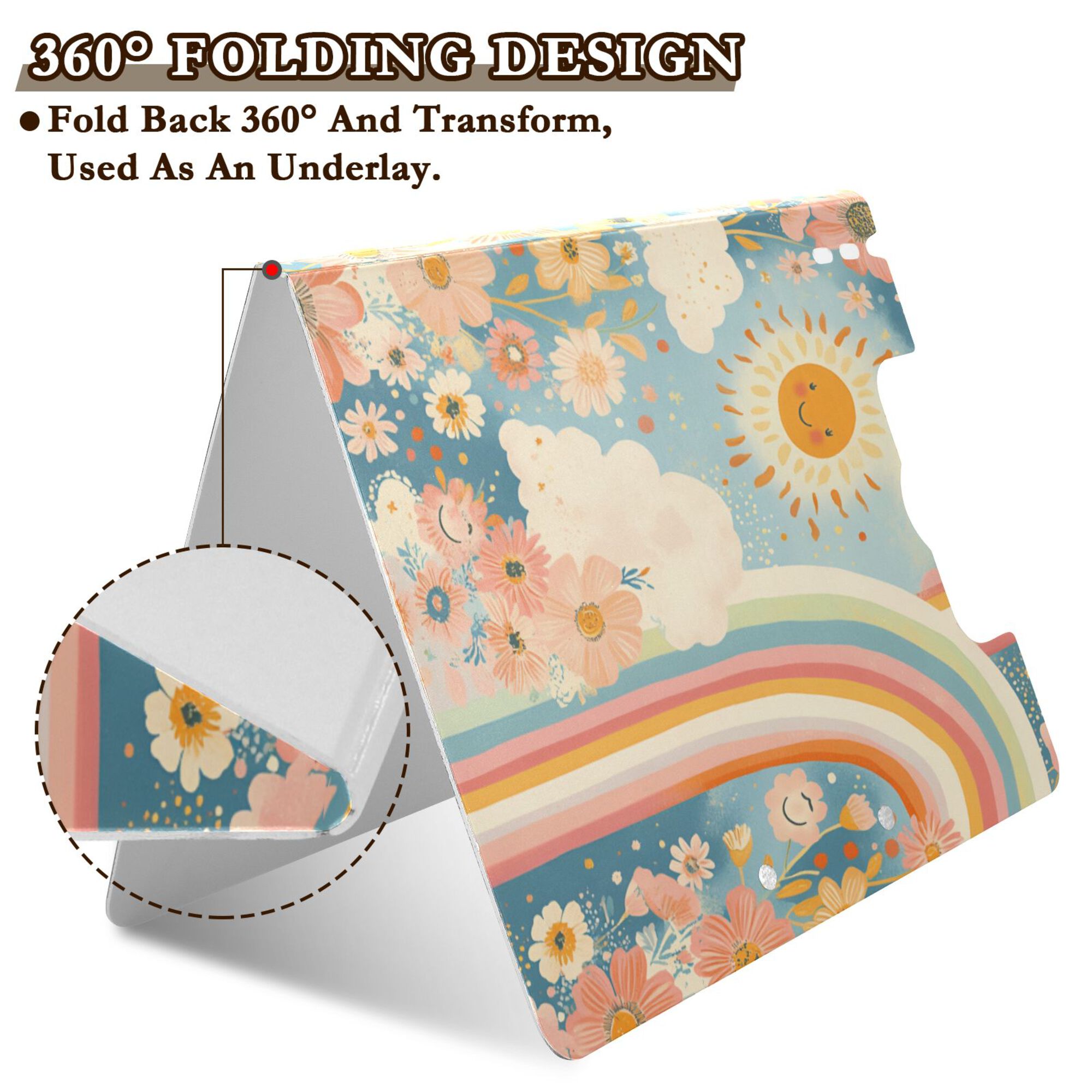 FORMRS A4 Clipboard Folder with Pen Holder Horizontal Foldable School Office Binder, Beige Rainbow Clouds