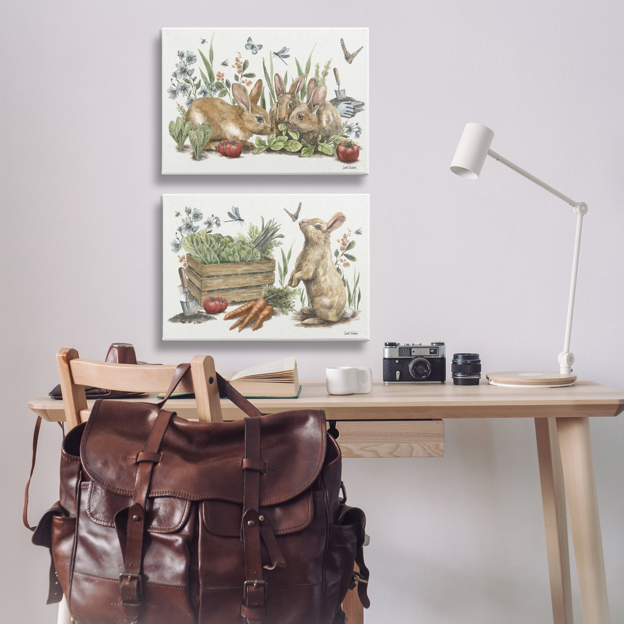 Stupell Industries Rabbit Vegetable Garden Party Animals Painting Wrapped Canvas Art Print Wall Art, 24 x 16, Set of 2