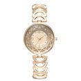 thumbnail image 1 of Reloj de pulsera de cuarzo con correa de aleación y diamantes de imitación con esfera hueca para mujer (oro), 1 of 3
