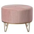 thumbnail image 6 of Round Velvet Ottoman Stool Raised with Hairpin Gold Base, 6 of 9