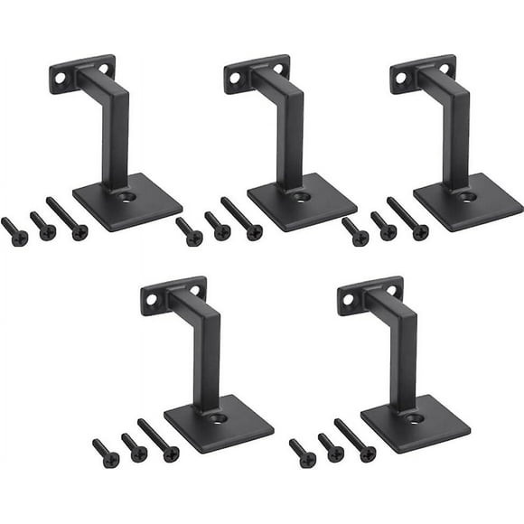 5 Pack Handrail Brackets for Wooden Handrail Black Indoor Wall Accessory Stair Railing Bracket (Matte Black)