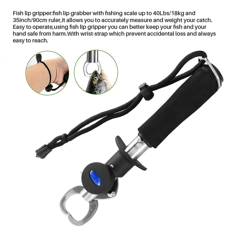 Fishing Gear Fish Lip Gripper with Scale and Measuring Tape Fishing Hook  Remover Fishing Pliers with Lanyard Saltwater