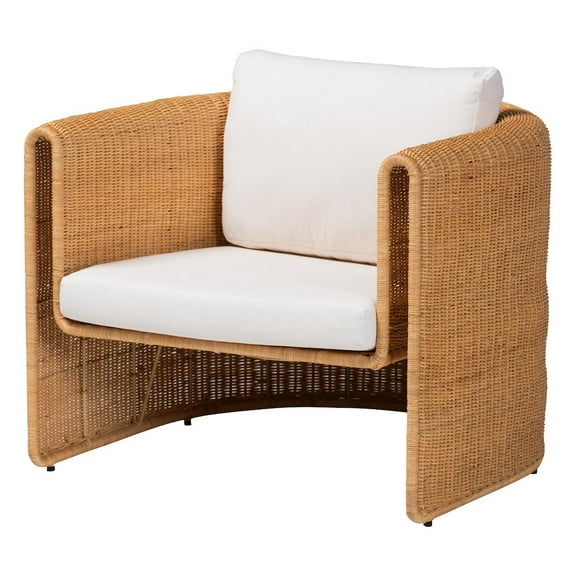 bali & pari Natural Rattan Armchair with Cushion - Handwoven Lounge Chair