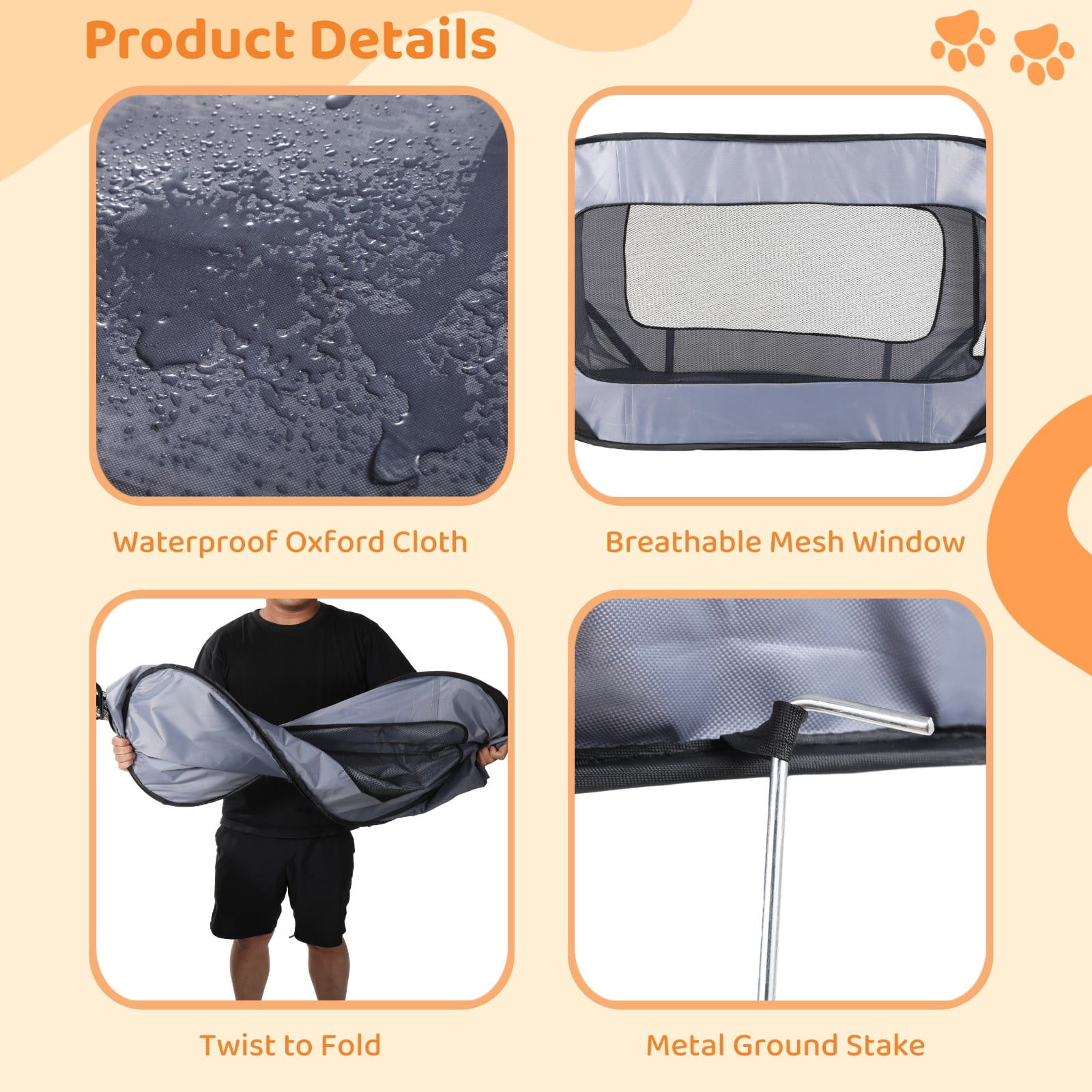 Dog Travel Crate Foldable Pop Up Dog Crate with Storage Bag 37"×21"×21" Travel Pet Kennel Small Dog Tent Crates Cage Portable Puppy Seat Kennel for Indoor Outdoor Puppy Cat