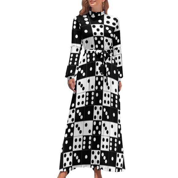 65 LXV Black and White Dominoes Pattern Long Dress women's summer clothing 2024 women evening dress Summer skirt