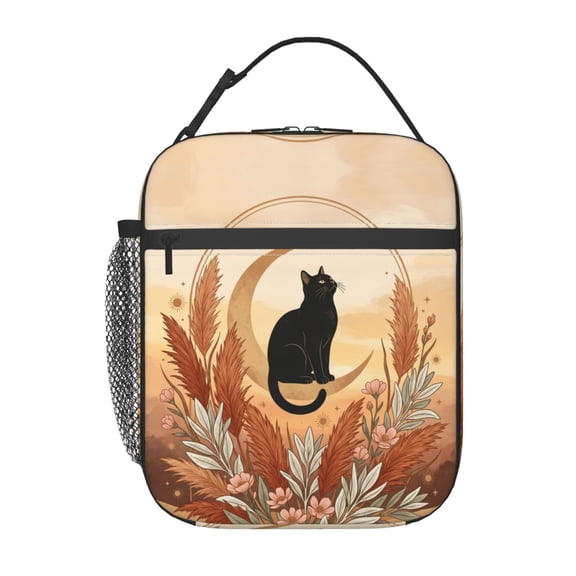 Black Cat Insulated Lunch Box Portable Lunch Bag With Detachable Handle,Reusable Lunchbox For Men Women Office Work Travel