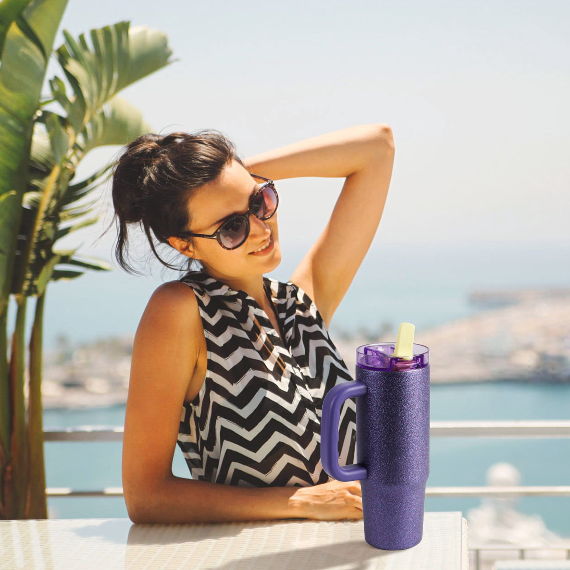 Ozark Trail 30 oz Limited Edition Stainless Steel Insulated Tumbler with Handle, Purple Glitter