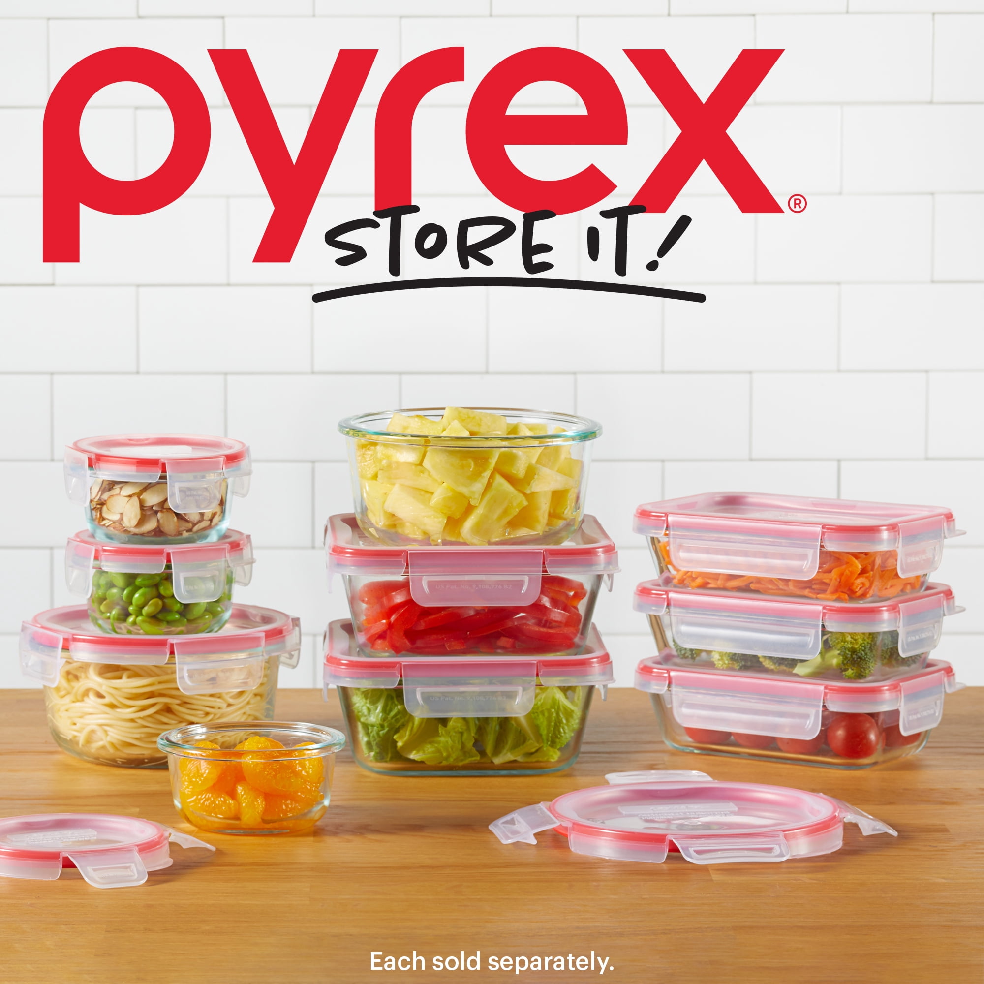 Pyrex Freshlock 8cup Rectangle Glass Food Storage Container with Lid, Best Used for Leftover Storage for Larger Meal Preps and Reheating