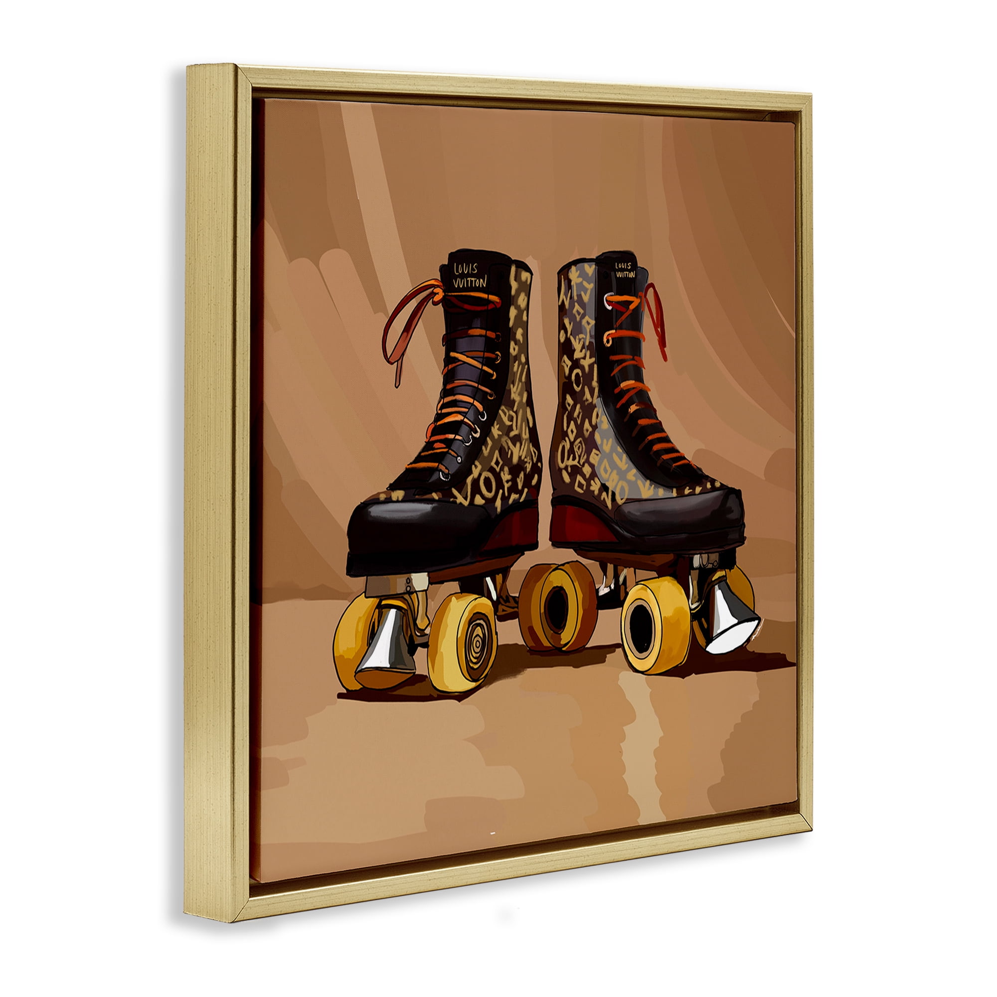 Stupell Industries Brown Roller Skates Sports Painting Gold Floater Framed Art Print Wall Art, 25 x 25