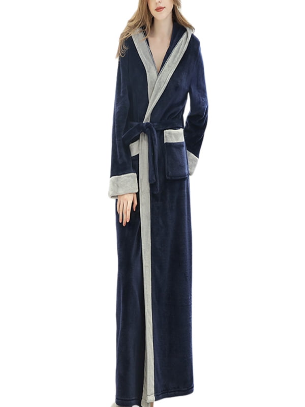 Lightweight Nightwear Towelin Robe，Ladies Flannel Robe Warm Pajamas Family Coat Bathrobes Winter Couple Pajamas-Dark Blue Female_M