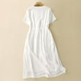 thumbnail image 6 of GaThRRgYP Women's Casual Sundress Everyday Wear,Women's Elastic Waist Loose and Comfortable Solid Color Doll Shirt Linen Dress White L, 6 of 9