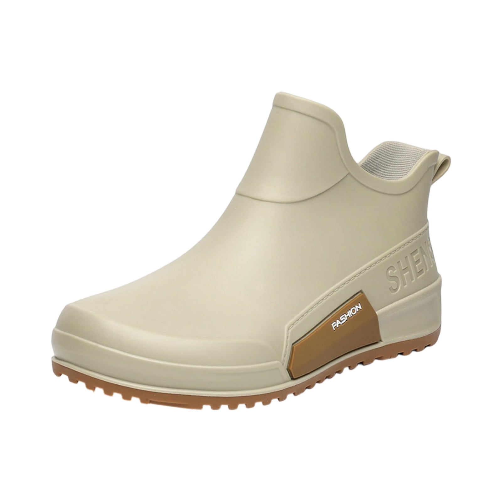 Waterproof Boots for Women, Rain Boots for Women Men Walking Water Shoes,Water Resistant Ankle Rubber Boots Non-Slip Soles Mid Calf Booties Outdoor Slip On Rubber Chelsea Shoes for Fishing, Beige 9.5