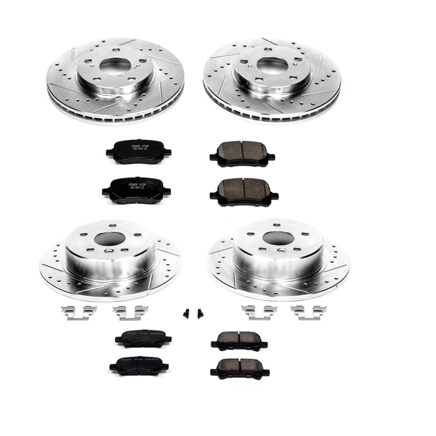 Power Stop Front and Rear Brake Kit with Drilled & Slotted Rotors and Ceramic Brake Pads K1063