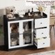 thumbnail image 3 of 43-pulgada coffee bar gabinete: sideboard buffet con glass doors, 3 cajones & adjustable estantes para kitchen y dining room (negra y blanca), 3 of 8