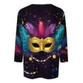 thumbnail image 4 of Qetyuw 3/4 Length Sleeve Shirts for Women Mardi Gras Crew Neck Tops Funny Mask Graphic Tees Plus Size Casual Holiday Tshirts, 4 of 5