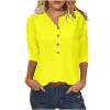 thumbnail image 4 of SEAOPEN 3/4 Length Sleeve Women Tops Button Down Crew Neck T Shirts Summer Casual Tunic Blouses Yellow,S, 4 of 4