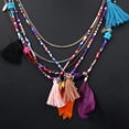 thumbnail image 3 of Women's Boho Ethnic Style Feathers Tassels Beads Multi-layer Chain Necklace, 3 of 8
