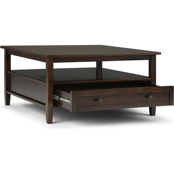 Square Coffee Table Wood 36" Modern Living Room Table Tobacco Brown