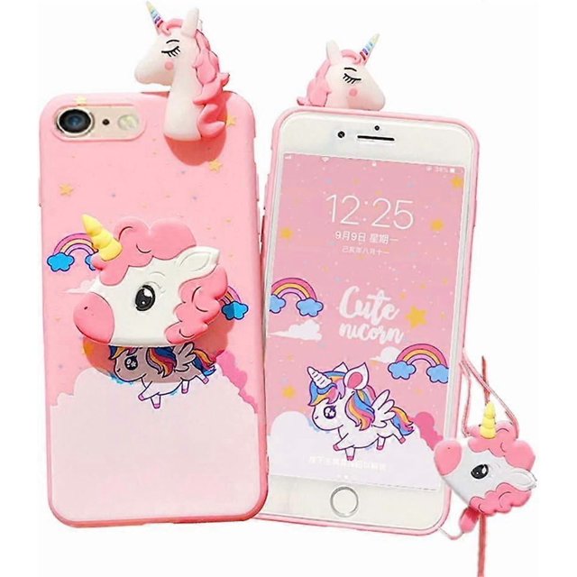 Unicorn Case for iPhone 7/8/SE 2020 4.7 with String Rope, Cute Elastic Kickstand Protective Case (Pink)