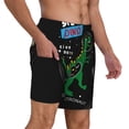 thumbnail image 3 of Picia Space Dino Cartoon Black pattern Mens Swim Trunks with Compression Liner Stretch Beach Shorts Quick Dry with Zipper Pockets No-Chafing Board Shorts-Small, 3 of 9