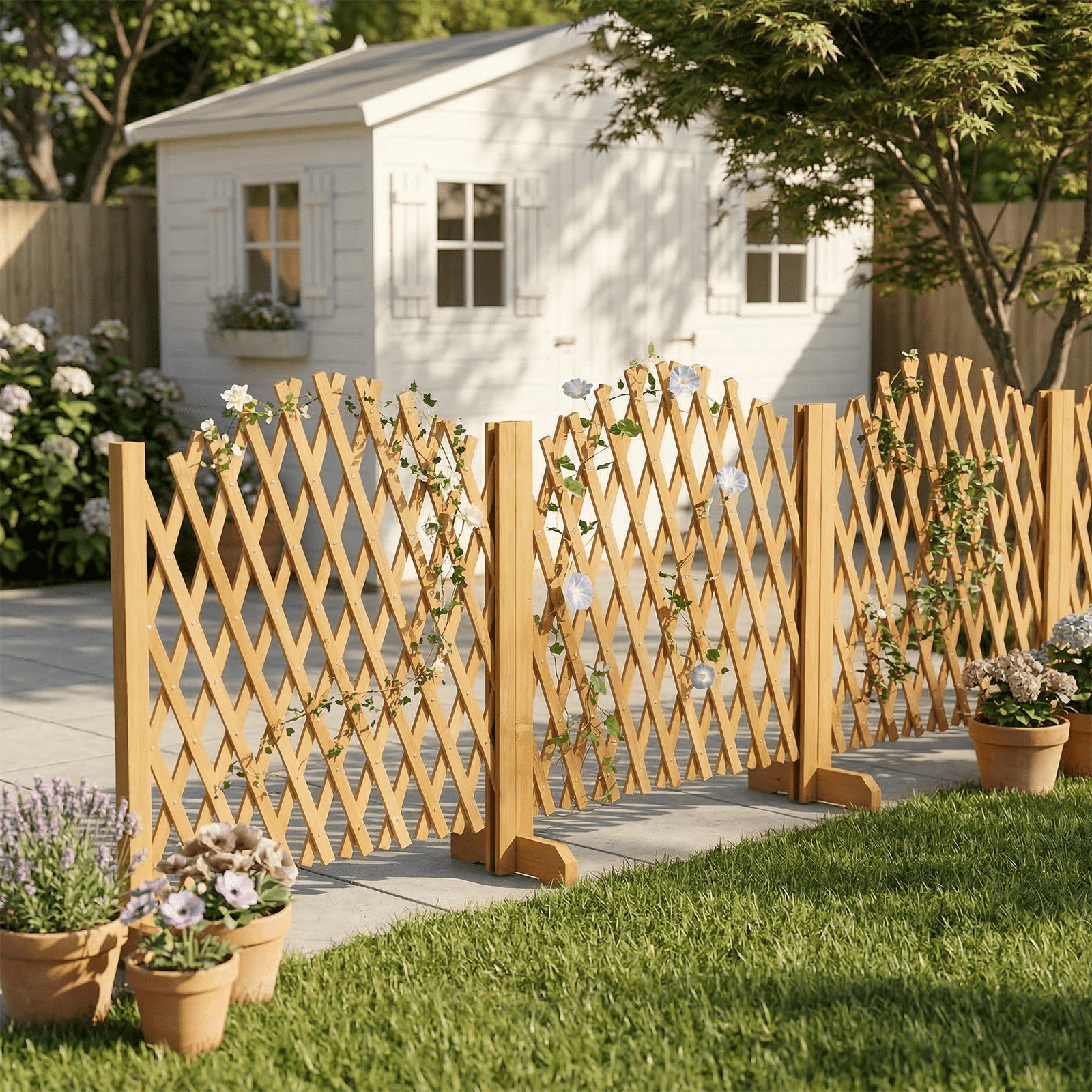 Expandable Wooden Garden Trellis 13" to 81" Wide 36" High Decorative Diamond Pattern Fence Panel for Climbing Plants Garden Yard Privacy Screen Pet Barrier