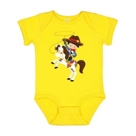 

Inktastic Cowboy Sheriff Horse Lasso Western Brown Hair Gift Baby Boy Bodysuit